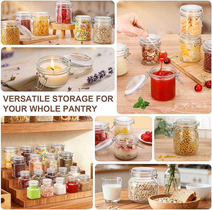 25oz Airtight Glass Jars with Lids, Set of 6 Food Storage Containers & Canisters, Clear Mason Jars with Clamp Seal for Canning, Cereal, Coffee, Pasta, Sugar, Beans & Spices