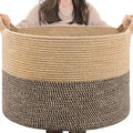 INDRESSME Extra Large Woven Baskets for Storage, 21.7 x 13.8 Blanket Basket Living Room Wicker Storage Basket for Organizing Woven Laundry Baskets for Toy Pillow Shoe, Entryway, Black Jute