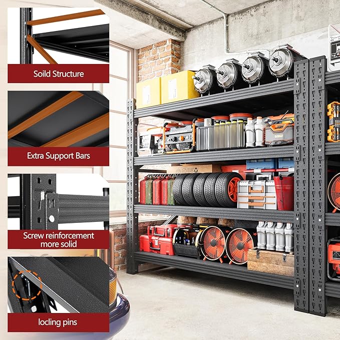 3000LBS Storage Shelves,40" W Garage Shelving Heavy Duty Metal Adjustable Garage Shelves, Shelving Units Industrial Shelving for Warehouse,40" W x 24" D x 60" H,Black