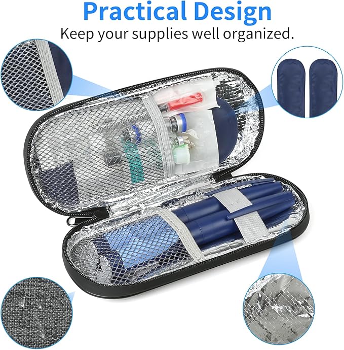 Insulin Pen Cooler Travel Case with 2 Reusable TSA Approved Ice Packs, Diabetic Medication Insulated Cooler Bag for Insulin Pens and Other Diabetic Supplies Storage Grey