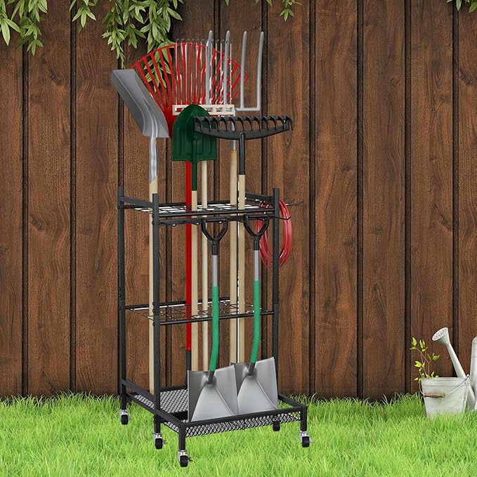 Garden Tool Organizer Garage Tools Organizer with Wheels for Simple Assembly for Shed Organization