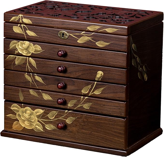 Hand-painted Wooden Jewelry Box, 7 Layer Jewelry Organizer, Vintage Wooden Jewelry Boxes for Women,jewelry holder organizer,5 drawer dresser,necklace organizer box with lock