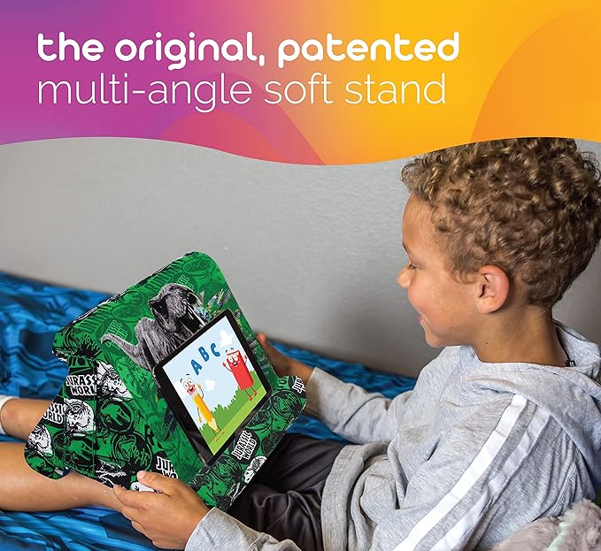 Flippy Original Tablet Pillow Stand & iPad Holder, Gift for Book Lovers & Readers, Multi-Angle Stand with Storage for Lap, Desk & Bed, Compatible with Kindle, Fire, iPad & Samsung, Jurassic World