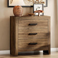 WAMPAT Farmhouse Nightstand with 3 Drawers, Large Wood Bedside Table, Wide Sofa Side End Table, Storage Organizer Chest for Living Room, Bedroom, Hallway, Brown, 32 Inches