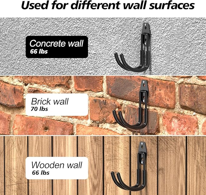 4 Pack Heavy Duty Garage Hooks,Solid Steel Wall Mount Hangers,with Anti-Slip Coating,for Hanging and Organising Ladder,Bike,Ropes,Broom,Garden,Yard and Power Tools(5.5x4.1 inch)