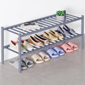 Smiry Bamboo Shoe Rack for Closet, 2 Tier Long Wooden Stackable Shoe Organizer, Free Standing Shoes Storage Shelf for Entryway, Front Door Entrance, Grey