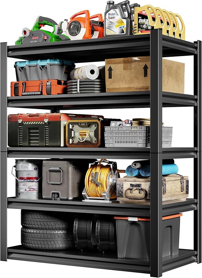48" W Garage Shelving 2500LBS Heavy Duty Storage Shelves 5 Tier Adjustable Shelving Unit Metal Storage Rack for Garage Basement Warehouse Supermarket 23.6" D x 47.2" W x 72" H