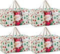 VENO 4 Pack Moving Bags, Large Christmas Storage Bins with lids, Packing Supplies for College, Alternative to Moving Boxes, Foldable, Heavy-Duty Tote, Christmas Pattern (Jingle Mix, 4 Pack)