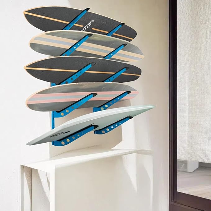 Snowboard Wall Mount, Adjustable 5/6 Board Surfboard Rack, Surfboard Wall Hangers for Surfboard, Wakeboard, and Snowboard Storage at Home or Garage