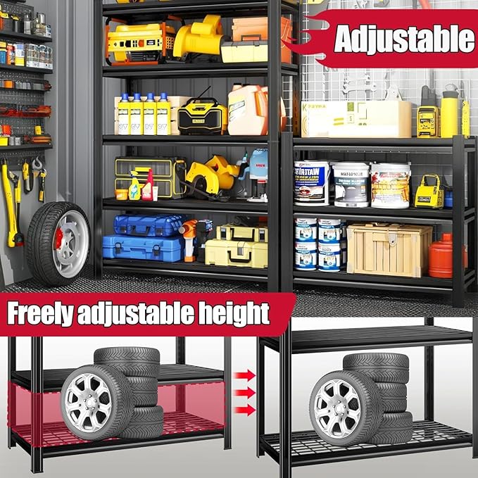 Garage Storage Shelves,5 Tier Shelving Unit, 40 inch Wide, 18” Deep, 78” Tall Organizer Metal Shelf for Basement/Laundry/Pantry Heavy Duty, Adjustable,Easy to Install (6Tier-39.4"Wx17.7"D"x82"H)