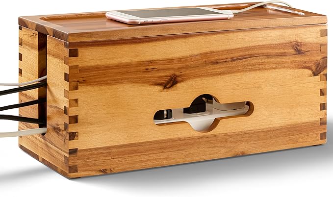 Acacia Large Cable Management Box - 15" L Cord Box Hider Power Strip Box for Power Strip Organizer - Cable Hider Box, Surge Protector Box to Hide Cords - Wire Box Hider for Desk Organization