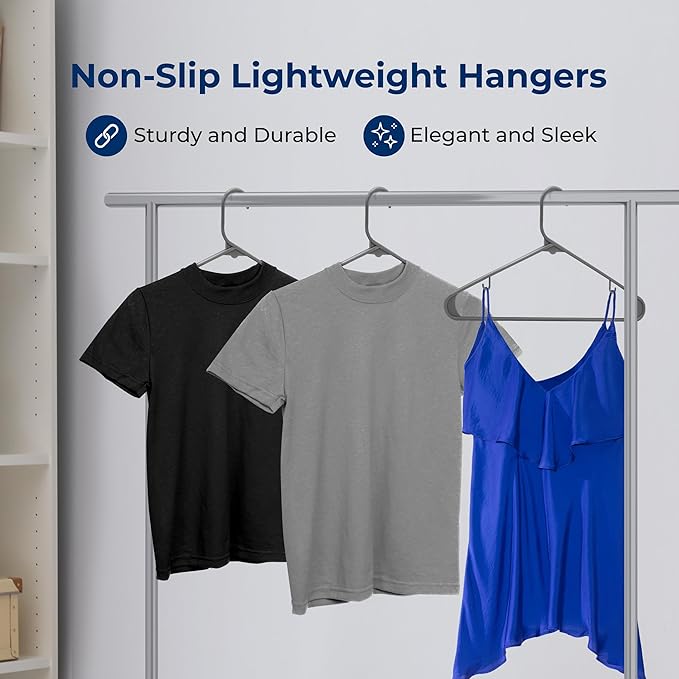 SereneLife 150 Pack Plastic Hangers, Lightweight, Durable, Space Saving Clothes Organizers, Suitable for Shirts, Sweaters, Hoodies, Dresses, Kids Clothes, Good for Home Organization (Gray)