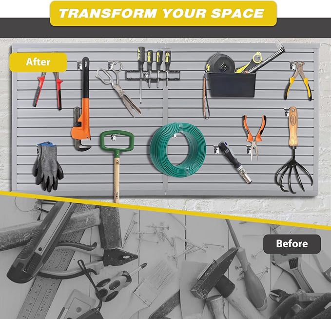Slat Wall Paneling 8x4 FT, PVC SlatWall Panels Garage Organizer Storage System with Hooks & Accessories, Heavy Duty Wall Mounted Rack