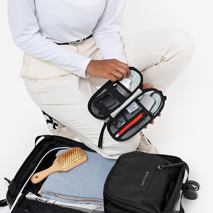Sherpani Mini Co-Pilot, Travel Cable Bag, Cord Storage Organizer, Small Tech Pouch, Accessory Carrying Case, Travel Gift for Women (Carbon)