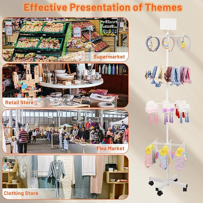 Retail Display Stand Rotating Display Stand 4 Tier Spinning Display Stand for Craft Shows, Jewelry, Keychain, Earring Adjustable Height Retail Display Racks (White)