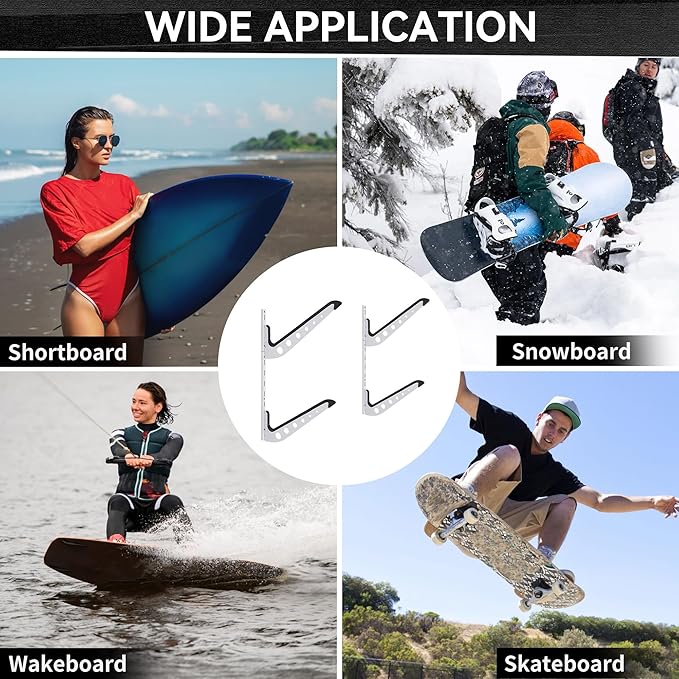 2 Board Surf Rack Wall Mount for Surfboard, Wakeboard, Snowboard Storage Adjustable Wall Hangers Boards Display