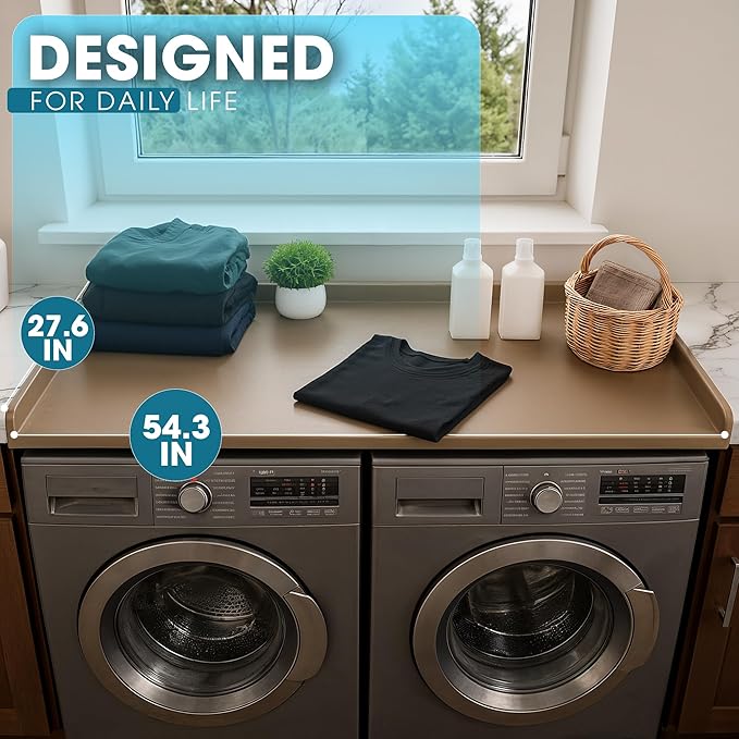 No-Installation HDPE Washer Dryer Countertop – Non-Slip, Anti-Scratch Laundry Topper | Water-Resistant Laundry Room Organizer | Durable, Easy-to-Clean, Modern Design for Washer and Dryer (teak)