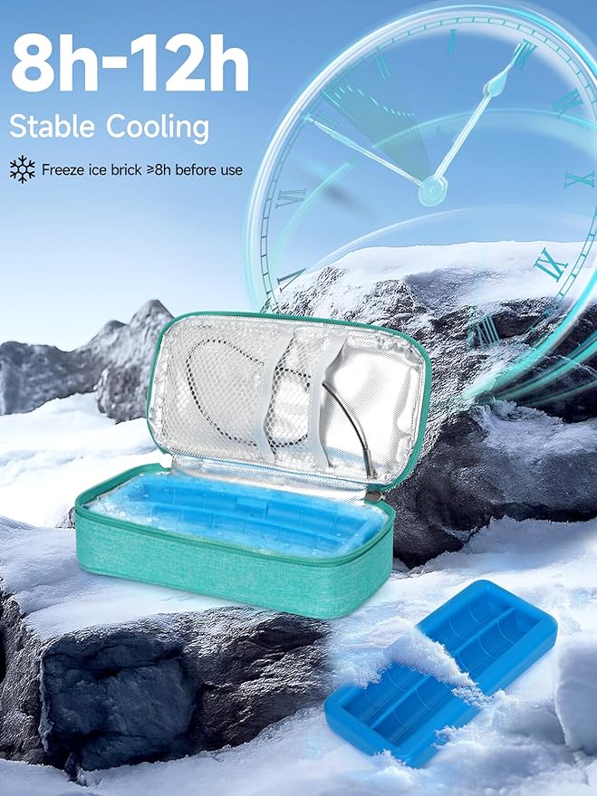 Insulin Cooler Travel Case, TSA Approved Refrigerated Medicine Travel Bag with Protective Ice Brick, Temperature Display Diabetic Medication Cooling Bag for Pen & Vials (Green)