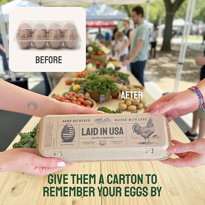 Hatortempt Reusable Paper Pulp Egg Cartons - 48-Pack, 12-Count - Pre-Printed Cartons for Date Labeling - Versatile Egg Baskets for Market & Home - Biodegradable Bulk Packs for Easy Transport