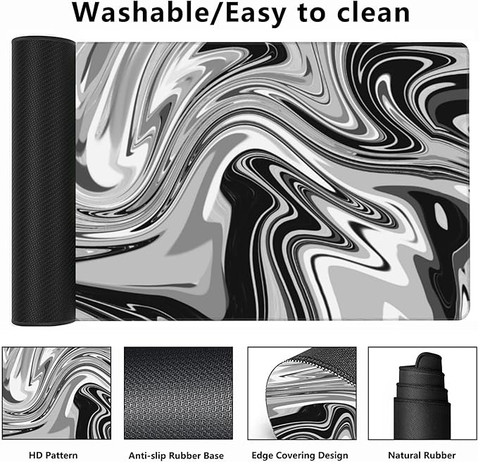 Desk Mat,Fluid Pattern Extended Gaming Mouse Pad,Large Non-Slip Rubber Base Mousepad with Stitched Edges,Waterproof Mouse Mat Desk Pad for Office Game Home 35.4x15.75 in