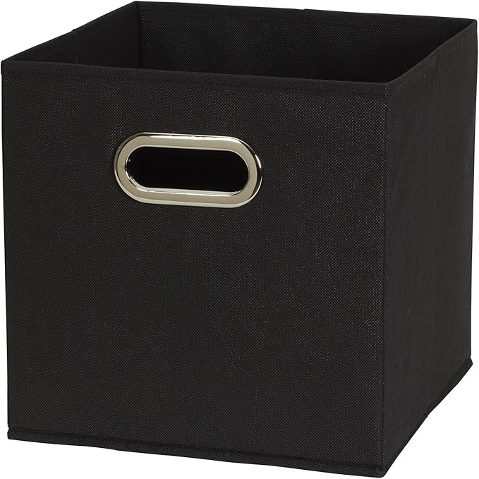 Household Essentials Foldable Fabric Storage Cubes 6-Pack – 11x11x11 Stackable Non-Woven Bins with Chipboard Sides & Grommet Handles – Closet, Shelf, Nursery, or Office Organizer – Black