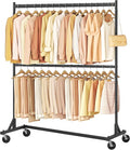 Hoctieon Double Rod Z Rack, Rolling Clothes Racks with Z-Base, Adjustable Clothing Rack, Standing Clothes Rack, Metal Clothing Racks for Hanging Clothes, Portable Garment Rack, Black