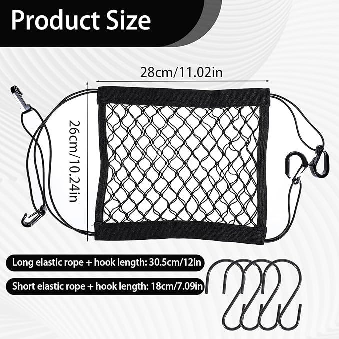 Easy Installed Motorcycle Helmet Storage, 10"X11" Upgrade Cargo Net, High Elastic Double Layer Bungee Net, Thicken Luggage Rack Expansion Organizer with 4 Metal Hooks for Motorbike Trike Cycle