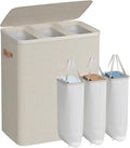 SONGMICS Laundry Basket, 50.2 Gal. Laundry Hamper, 3 Compartments, Easy Assembly, with Lid and Handles, Removable Liners, 25.2 x 15.7 x 29.5 Inches, Cappuccino Beige ULCB814LH01