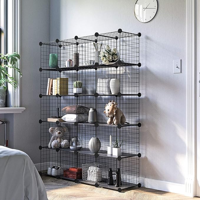 TUMUCUTE Wire Cube Storage Organizer, 9-Cube Metal Storage Shelves Bookshelf, Stackable Modular Closet Organizer for Bedroom Living Room, Office, Storage Shelves