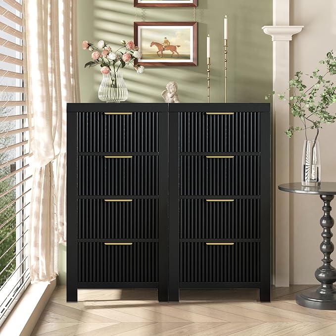 Modern Solid Wood Chest of Drawers, Multifunctional Large-Capacity Storage Drawer Cabinet, Dresser Organizer with Metal Handle, for Hallway, Entryway, Black X2