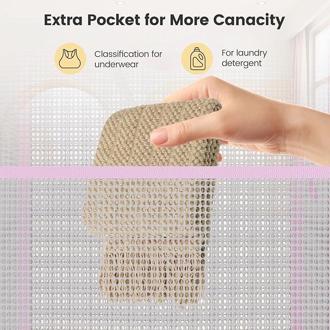 Strong Mesh Pop-up Laundry Hamper, Quality Pop Up Hampers for Laundry with Durable Handles Solid Bottom High Carbon Steel Frame, Easy to Open and Fold Flat for Storage(Light Pink)