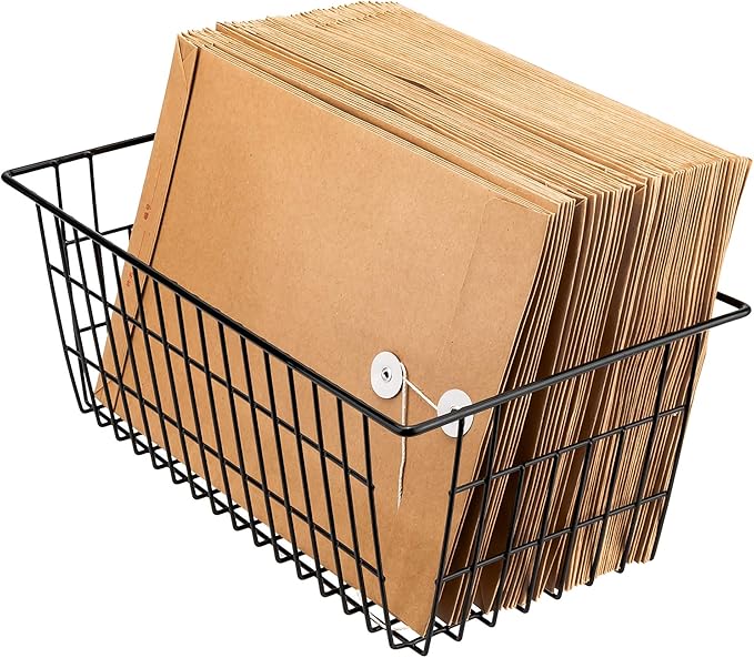 Wire Storage Basket Organizer Bins Farmhouse Metal Basket Pantry Large Organizing Storage Bin Baskets for Kitchen Cabinets, Pantry, Freezer, Bathroom,Closets-Set of 3-Black
