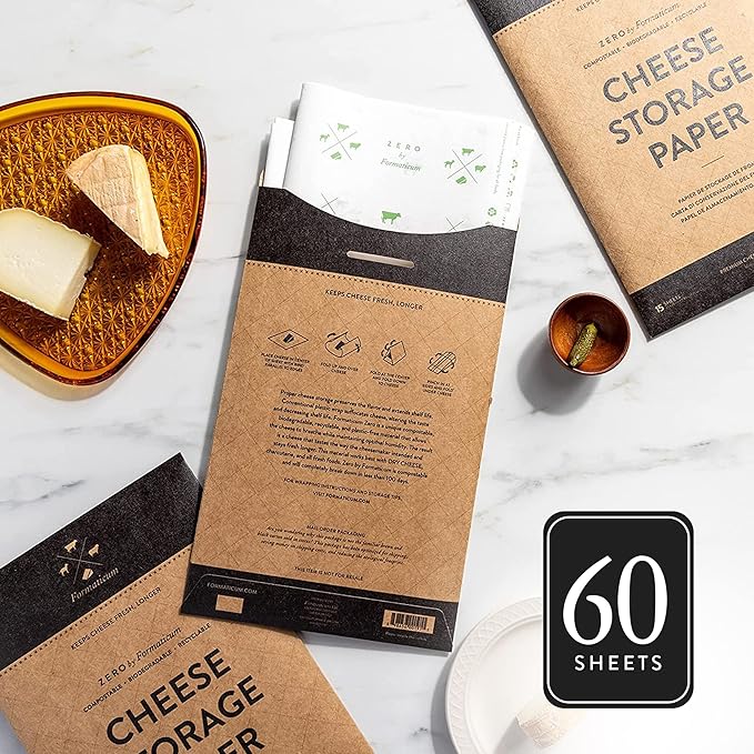 Formaticum 60-Pack Zero Cheese Storage Paper, Compostable, Biodegradable, and Plastic-Free Paper to Keep Cheese and Charcuterie Fresh, Kitchen Organization 9 x 13 Inches