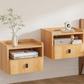 Floating Nightstand Set of 2, Modern Wall Mount Bedside Table with Drawer & Open Shelf, Space-Saving Night Stands with Charging Station, Natural Wood Finish for Bedroom