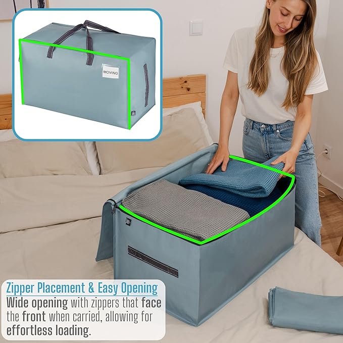 VENO 8 Pack Moving Bags and Large Christmas Decoration Storage Bins with lids. Alternative to Moving Boxes, Packing Supplies for College. Heavy Duty Totes (Light Blue Matte, 8 Pack)