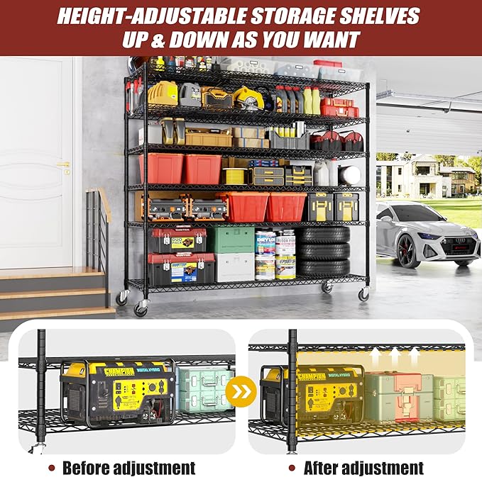PrimeZone 6 Tier 80.7" H x 55.5" W x 24" D Wire Shelving with Wheels 3600lbs NSF Certified Storage Shelves Heavy Duty Metal Shelf Adjustable Rolling Rack Commercial Garage Restaurant Warehouse 2pcs