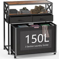 Laundry Hamper 3 Section, 150L Rolling Laundry Sorter Basket with 2 Shelves and 2 Drawers, 3 Compartment Clothes Organizer Cart with Wheels, Pull-Out Bags for Laundry Room, Bathroom, Bedroom
