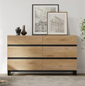 WAMPAT Dresser for Bedroom, Modern Wood Dresser with 6 Drawers, Chest of Drawers with Metal Base, Closet Organizers for Living Room, Entryway, Oak