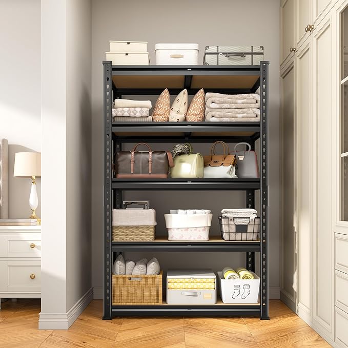 5-Tier Storage Shelves, 1980LBS Adjustable Pantry Shelves, Metal Shelving Unit for Storage, Kitchen, Pantry, Closet, Laundry, Garage, 59.8" H x 27.55" W x 11.81" D