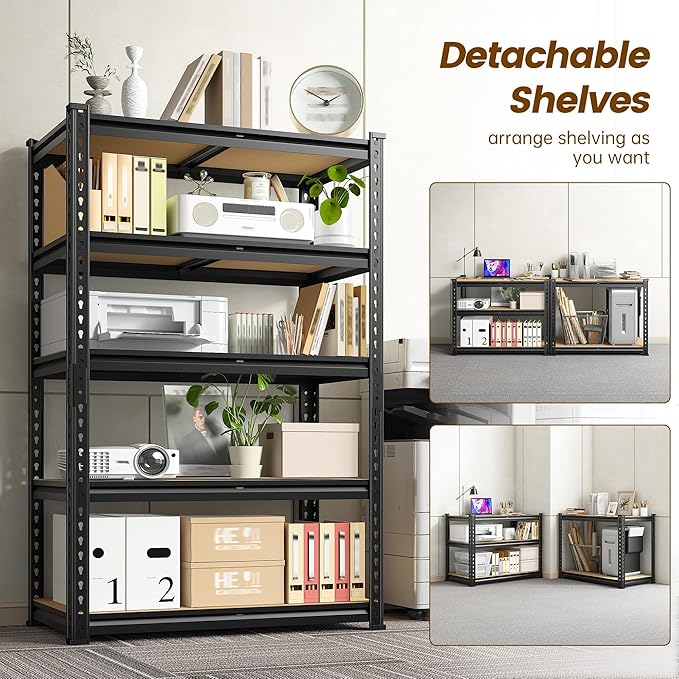 5-Tier Storage Shelves, 1980LBS Adjustable Pantry Shelves, Metal Shelving Unit for Storage, Kitchen, Pantry, Closet, Laundry, Garage, 59.8" H x 27.55" W x 11.81" D
