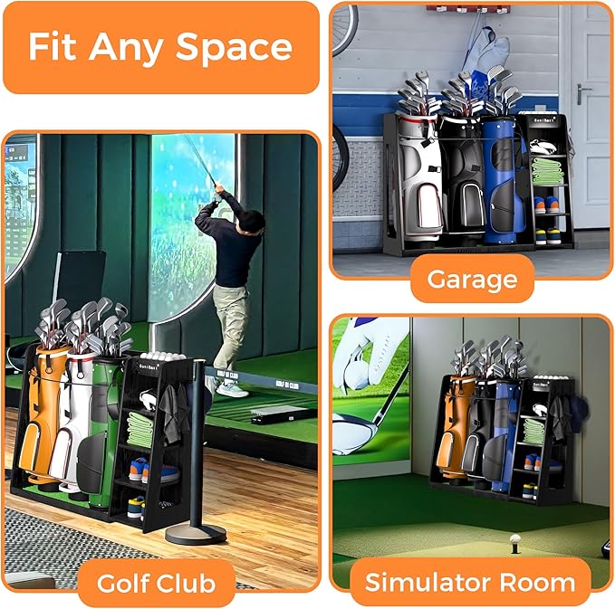 Wooden Golf Storage Organizer for Garage, Premium Golf Bag Holder Rack for Golfing Accessories, Great Gift for Golfers,Husband, Dad