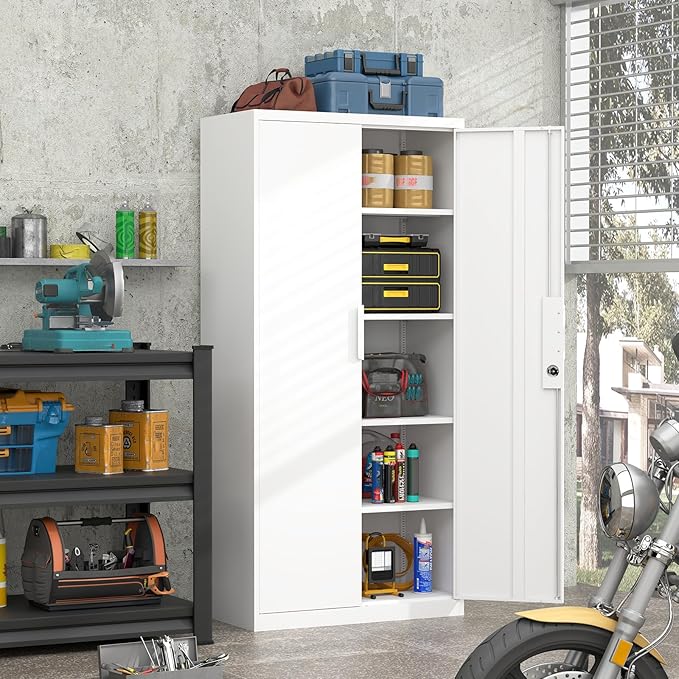 Lockable Storage Cabinets, 72" H Heavy Duty Cabinet for Home Office, Large Storage Cabinet with Doors, Metal File Cabinets with Adjustable Shelves, Office Organizer