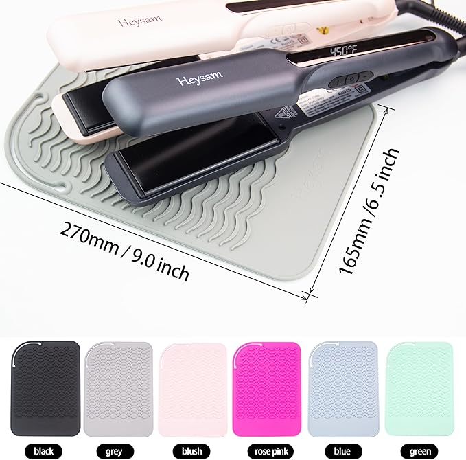 Heysam Heat-Resistant Silicone Mat for Curling Irons, Flat Iron Hair Straightener and Curler 2 in 1 Hair Styling Hot Tools, Flat Iron Travel Case Size 9.0 x 6.5 inches, Black
