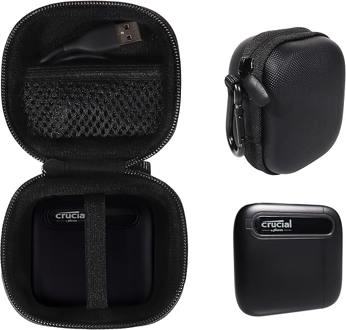 CaseSack Case for Crucial X6 500GB, 1TB, 2TB, 4TB Portable SSD, Handy Organizer (Black)