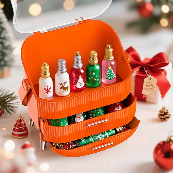 MASSY Egg Shape(Oval) Makeup Storage Box, Countertop Portable Vanity Cosmetics Organizer Preppy