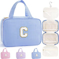 TOPEAST Hanging Toiletry Bag for Women - Travel Toiletry Bag Makeup Bag, Portable Toiletries Travel Bag and Cosmetic Bag, Airplane Travel Essentials - Letter C, Blue