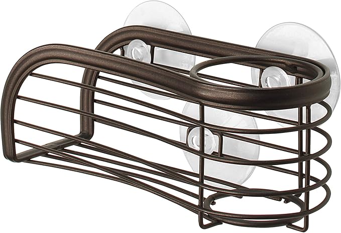 Spectrum Sink Sponge and Brush Holder with Suction Cups Ashley 2 in 1 Sink Caddy Bronze, No Rust Easy Mount Suction Cup Kitchen Sponge and Brush Holder Hanging Wire Cradle Promotes Quick Drying