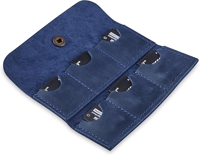 Leather SD Card Holder, SD Card Case, Micro SD Card Holder Organizer, SD Card Storage Case, Memory Card Case Cover, Travel Memory Card Case (Blue)