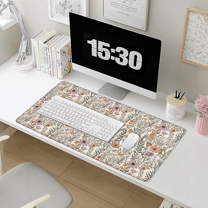 Vintage Rustic Wildflower Floral Large Mouse Pad 31.5x15.7inch, Retro Cottagecore Botanical Flower Large Extended Computer Desk Mat Mousepad for Keyboard and Mouse, Floral Desk Accessories