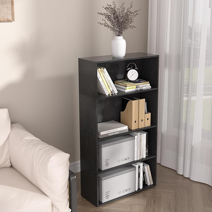 4 Tier Book Shelf, 4 Cube Storage Organizer,4 Tier Low Bookcase Storage Display Organizer, 44 Inch Versatile Cubes Shelf and Cubby Unit for Any Space (Black, 4 Cube-W(23.6inch)